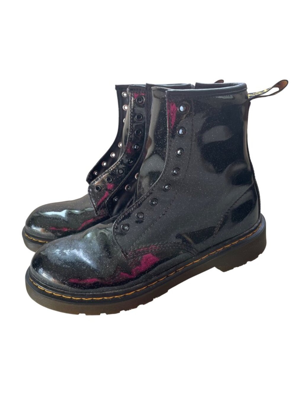Dr. Martens Black Glitter Y Patent Leather 1460s 8-Eye Combat Boots Women Size 6